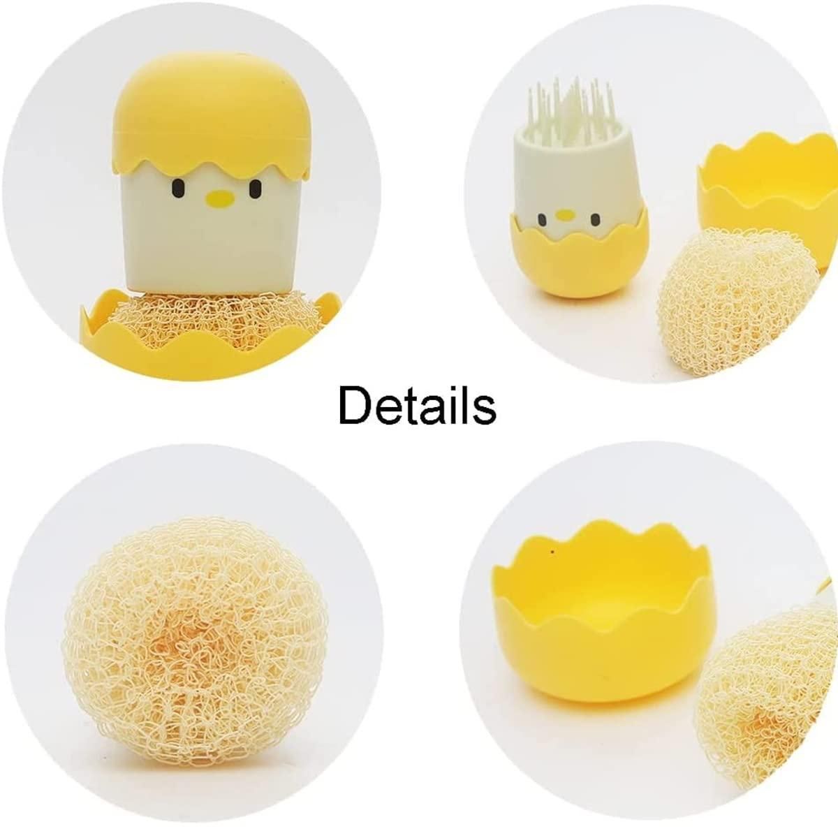 Set of kitchen sponges and scrubbers with a chicken design on a white background