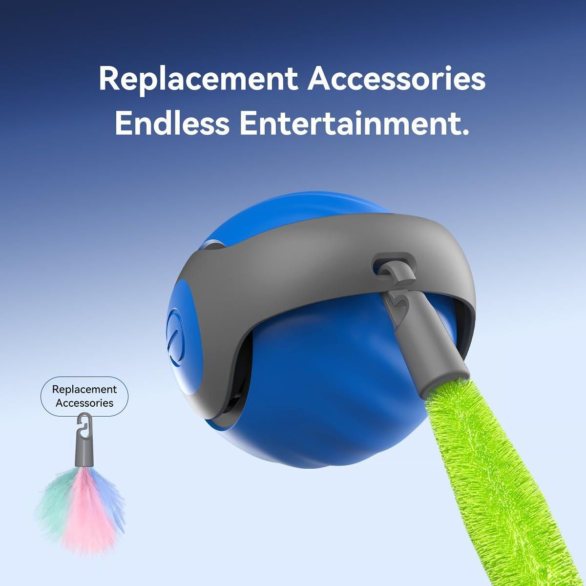 Blue and gray toy with green hose and colorful ball, labeled 'Replacement Accessories Endless Entertainment'.
