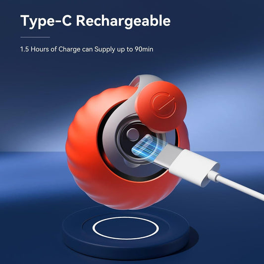 Red rechargeable device with Type-C cable on a blue background